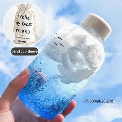 Cute polar bear and seal blue glass water bottle kitchen drinkware
