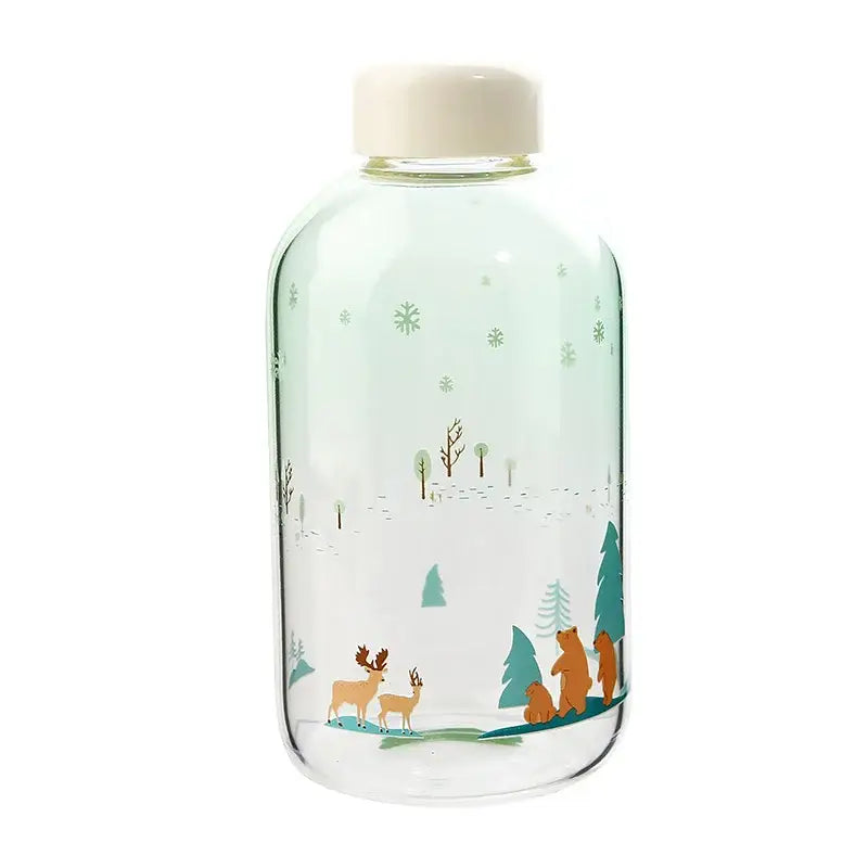 Cute polar bear and seal blue glass water bottle kitchen drinkware