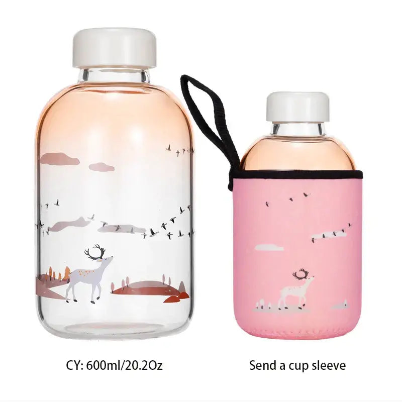 Cute polar bear and seal blue glass water bottle kitchen drinkware