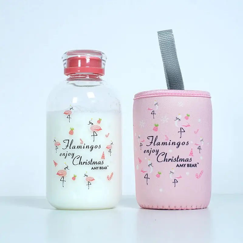 Cute polar bear and seal blue glass water bottle kitchen drinkware