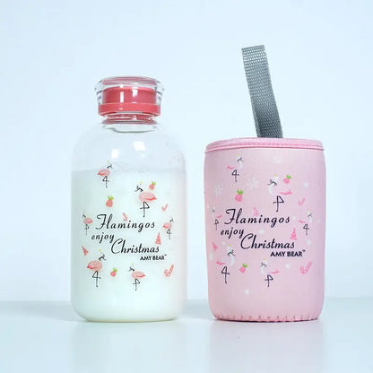 Cute polar bear and seal blue glass water bottle kitchen drinkware