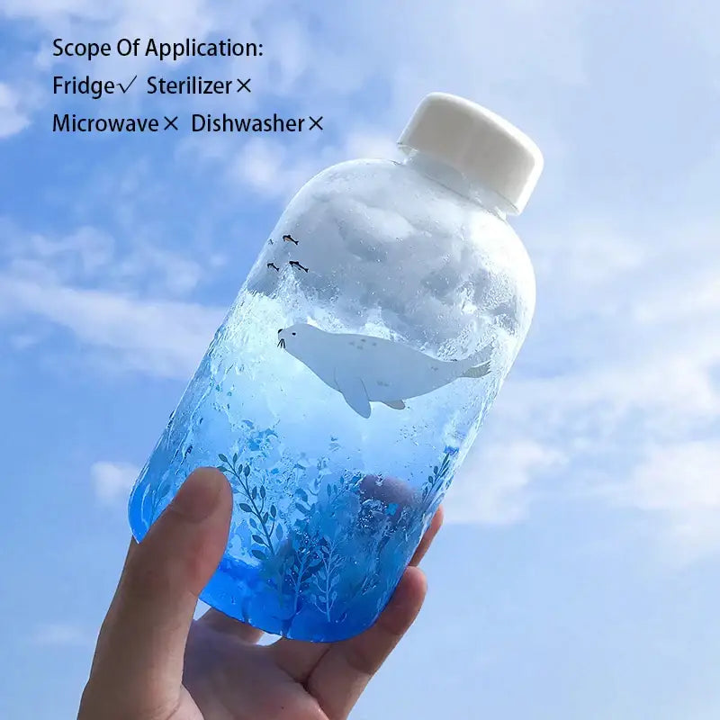 Cute polar bear and seal blue glass water bottle kitchen drinkware