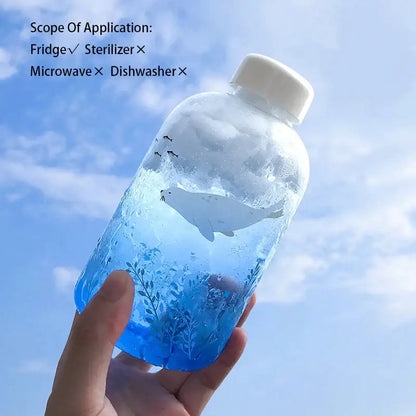 Cute polar bear and seal blue glass water bottle kitchen drinkware