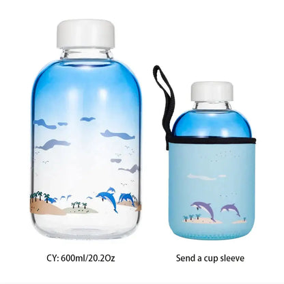 Cute polar bear and seal blue glass water bottle kitchen drinkware