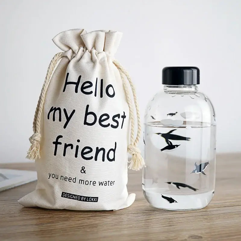 Cute polar bear and seal blue glass water bottle kitchen drinkware