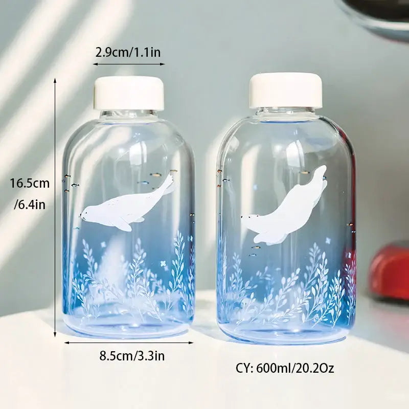 Cute polar bear and seal blue glass water bottle kitchen drinkware