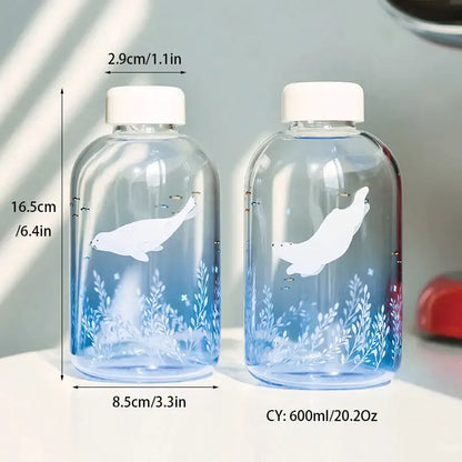 Cute polar bear and seal blue glass water bottle kitchen drinkware