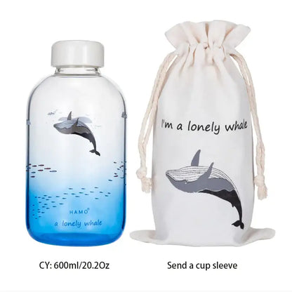 Cute polar bear and seal blue glass water bottle kitchen drinkware