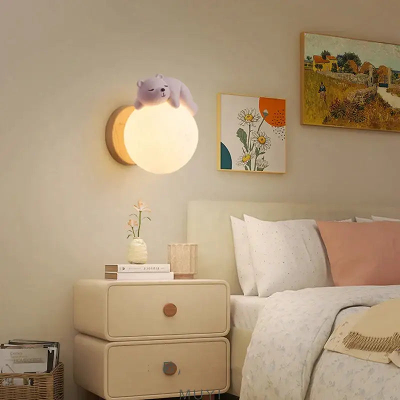 Cute polar bear cartoon animal wall light for bedroom lighting