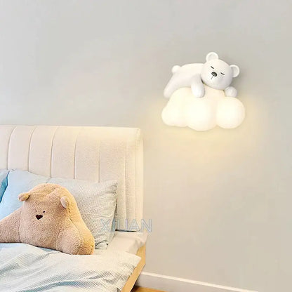 Cute polar bear cloud wall lamp for kids bedroom decor