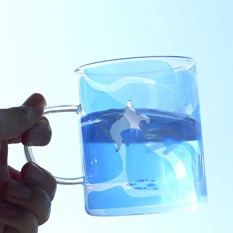 Cute polar bear glass coffee mug kitchen heat resistant tea cup