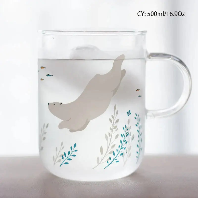 Cute polar bear glass coffee mug kitchen heat resistant tea cup