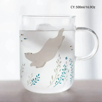 Cute polar bear glass coffee mug kitchen heat resistant tea cup