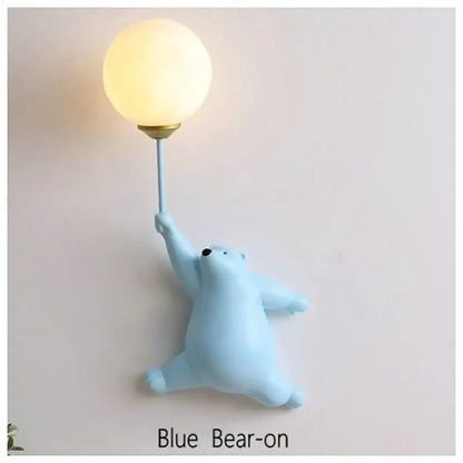 Cute polar bear wall lamp bedroom light in white blue & pink