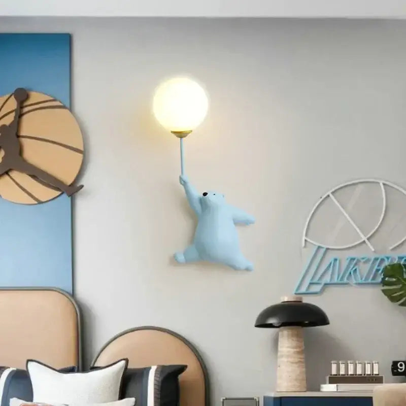 Cute polar bear wall lamp bedroom light in white blue & pink