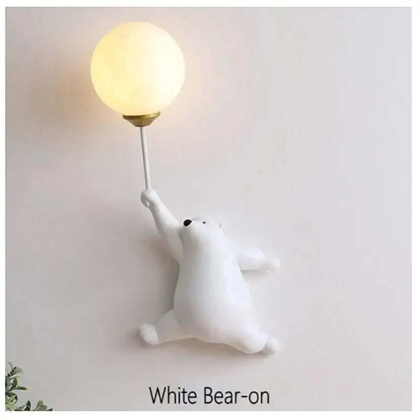 Cute polar bear wall lamp bedroom light in white blue & pink