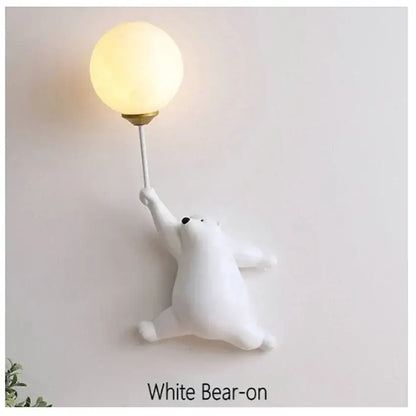 Cute polar bear wall lamp bedroom light in white blue & pink