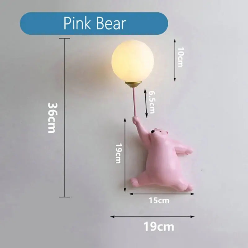 Cute polar bear wall lamp bedroom light in white blue & pink