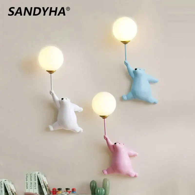Cute polar bear wall lamp bedroom light in white blue & pink