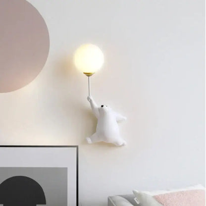 Cute polar bear wall lamp bedroom light in white blue & pink