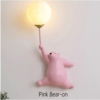 Cute polar bear wall lamp bedroom light in white blue & pink