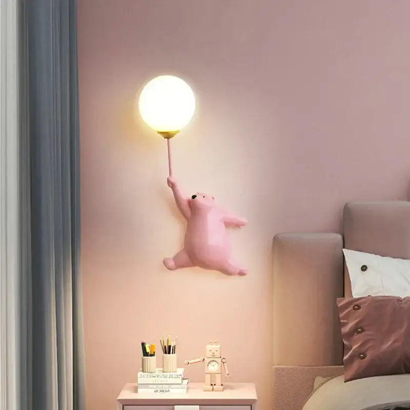 Cute polar bear wall lamp bedroom light in white blue & pink