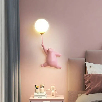 Cute polar bear wall lamp bedroom light in white blue & pink
