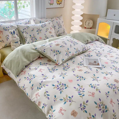 Cute printed cotton duvet cover cream & navy bedroom bedding set