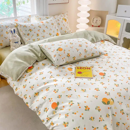 Cute printed cotton duvet cover cream & navy bedroom bedding set
