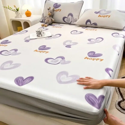 Cute rabbit floral white mattress set bedroom cooling ice silk