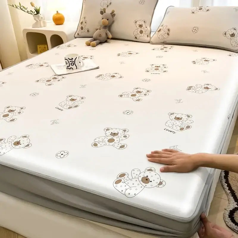 Cute rabbit floral white mattress set bedroom cooling ice silk