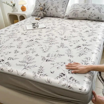 Cute rabbit floral white mattress set bedroom cooling ice silk