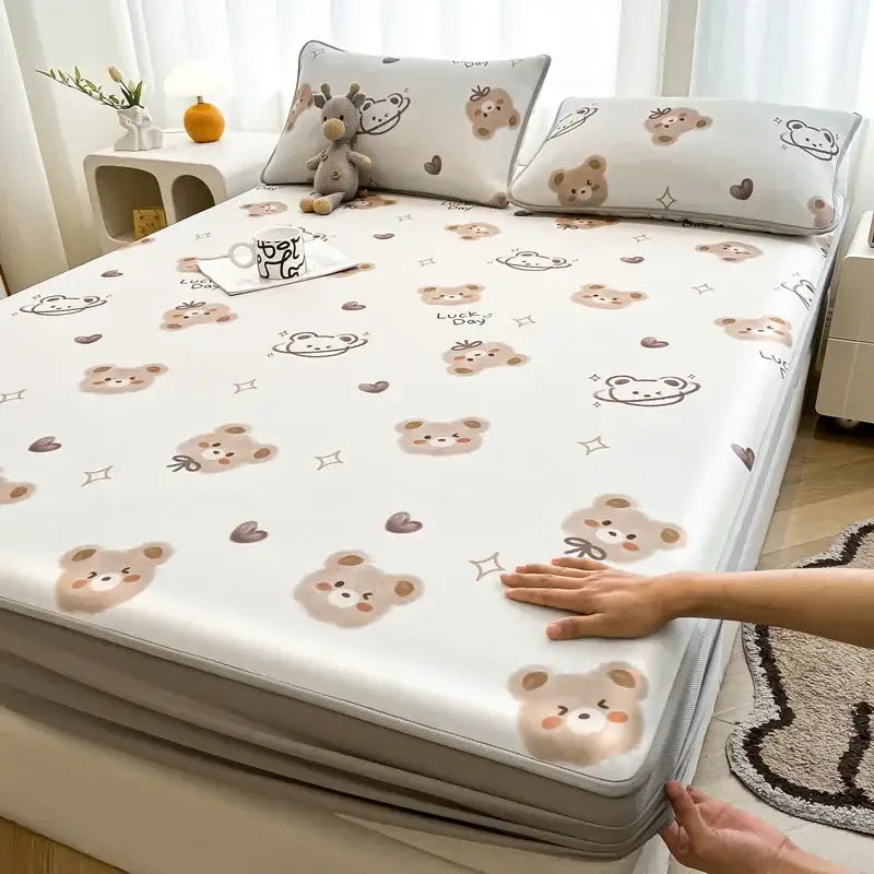 Cute rabbit floral white mattress set bedroom cooling ice silk