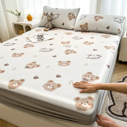 Cute rabbit floral white mattress set bedroom cooling ice silk