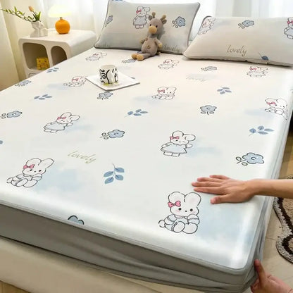 Cute rabbit floral white mattress set bedroom cooling ice silk