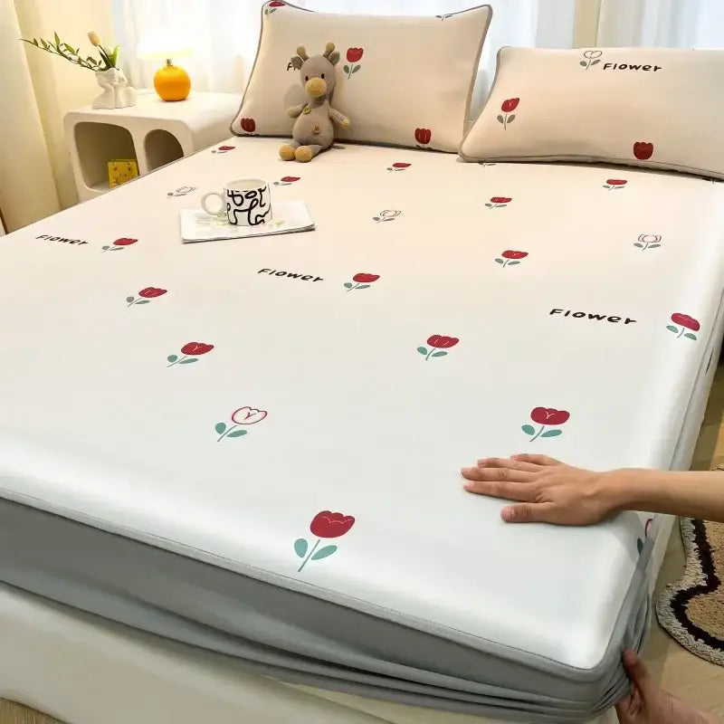 Cute rabbit floral white mattress set bedroom cooling ice silk