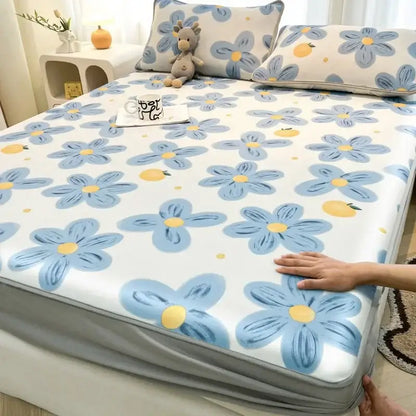 Cute rabbit floral white mattress set bedroom cooling ice silk
