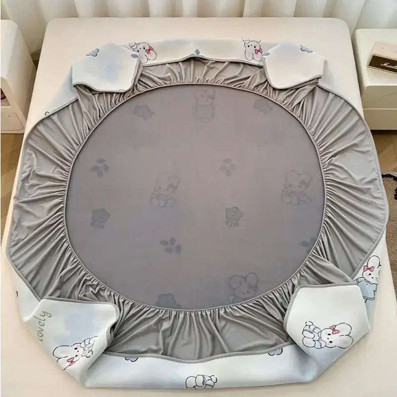 Cute rabbit floral white mattress set bedroom cooling ice silk