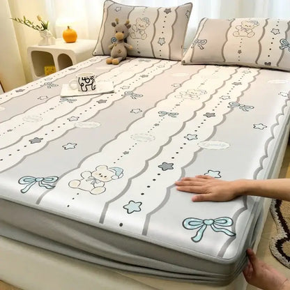 Cute rabbit floral white mattress set bedroom cooling ice silk