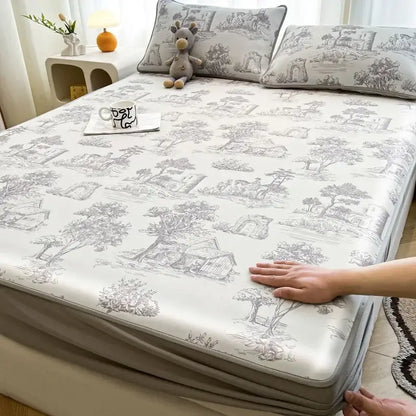 Cute rabbit floral white mattress set bedroom cooling ice silk