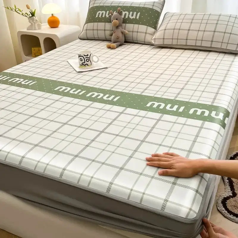 Cute rabbit floral white mattress set bedroom cooling ice silk