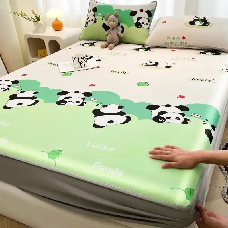 Cute rabbit floral white mattress set bedroom cooling ice silk