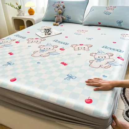 Cute rabbit floral white mattress set bedroom cooling ice silk