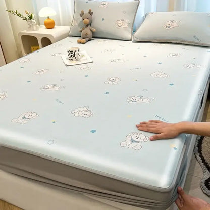 Cute rabbit floral white mattress set bedroom cooling ice silk