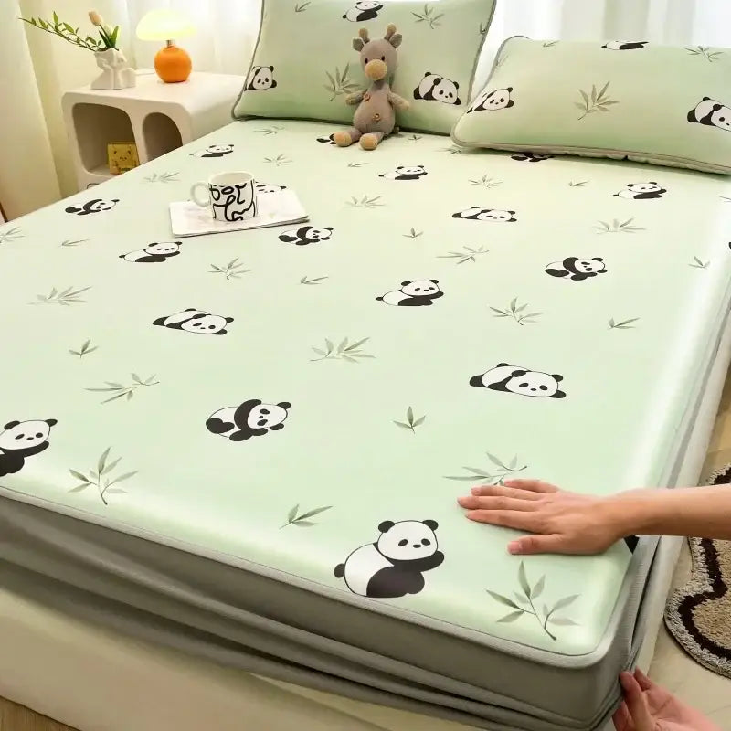 Cute rabbit floral white mattress set bedroom cooling ice silk