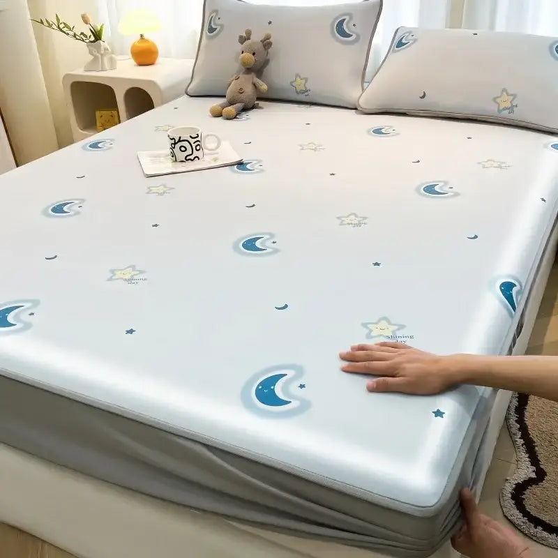 Cute rabbit floral white mattress set bedroom cooling ice silk