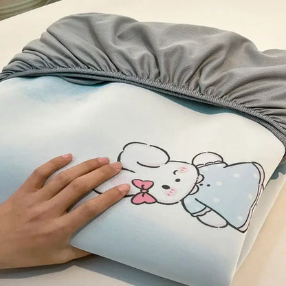 Cute rabbit floral white mattress set bedroom cooling ice silk