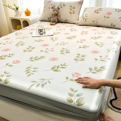 Cute rabbit floral white mattress set bedroom cooling ice silk