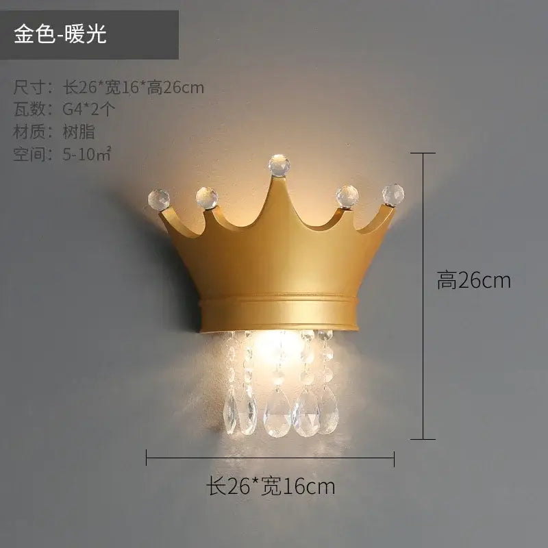 Cute resin crystal pink crown wall sconce bedroom light