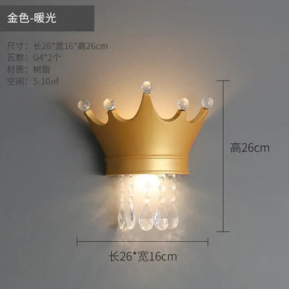 Cute resin crystal pink crown wall sconce bedroom light